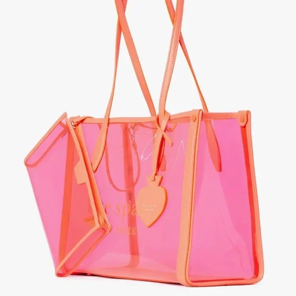 kate spade Pink and Coral Clear Market Tote with Zip Pouch - Picture 1 of 14